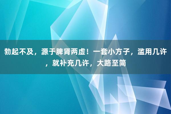 勃起不及，源于脾肾两虚！一套小方子，滥用几许，就补充几许，大路至简